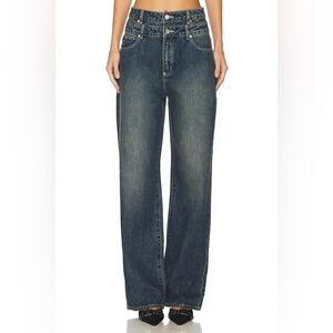 Abrand Women's Straight Leg Jeans in Dark Wash Blue
